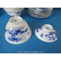 a set of  six antique Japanese blue and white porcelain lidded tea bowls