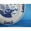 a blue and white Chinese porcelain Canton pattern dish