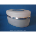 an antique French opaline biscuit box with silver mountings