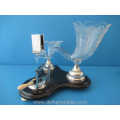 a rare antique Dutch etched glass cigar beakers on silver feet