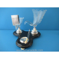 a rare antique Dutch etched glass cigar beakers on silver feet