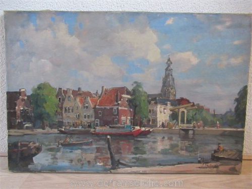 een Hollands olieverf op doek stadsgezicht P. Verburg