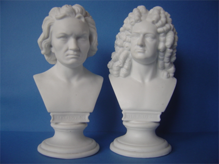 a pair of white German porcelain busts Beethoven and Händel