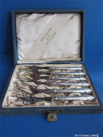 a set of six German silver fruit knives in original box