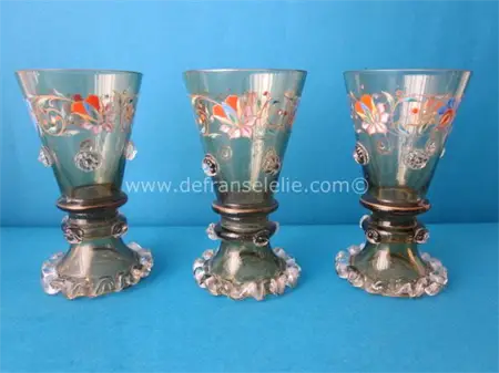 three antique enamelled German glass rummers