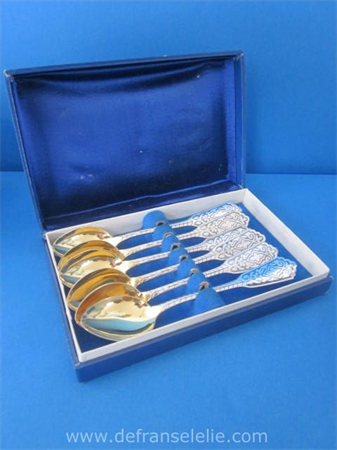 a set of six antique Russian silver niello teaspoons