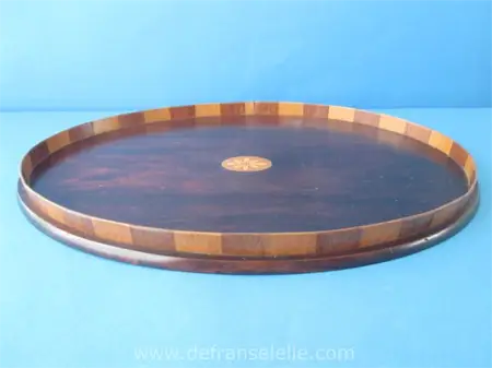 a vintage wooden inlaid serving tray