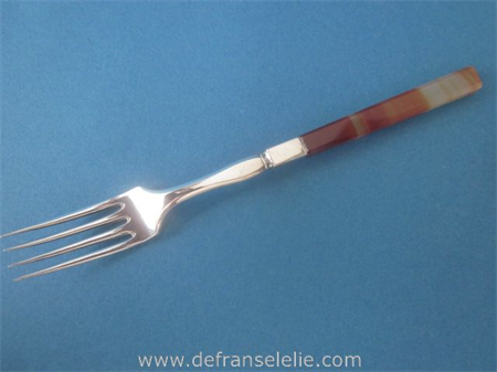 an antique Dutch silver serving fork with agate handle