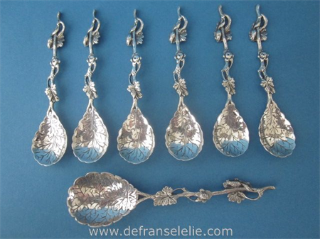 a set of six antique Dutch silver teaspoons including matching sugar spoon
