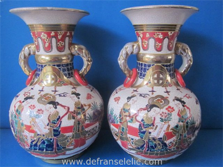 a pair of antique decorative Japanese Satsuma porcelain vases