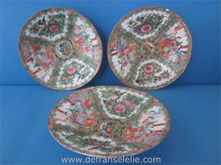 set of three Chinese famille rose Canton porcelain dishes
