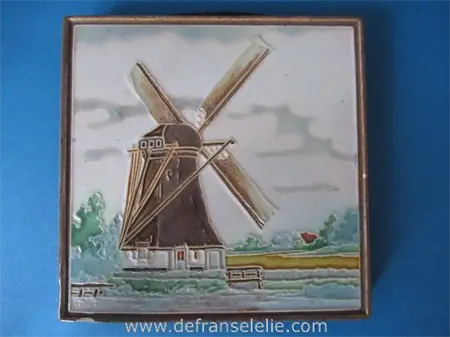 a Dutch polychrome Westraven cloisonné tile of a windmill