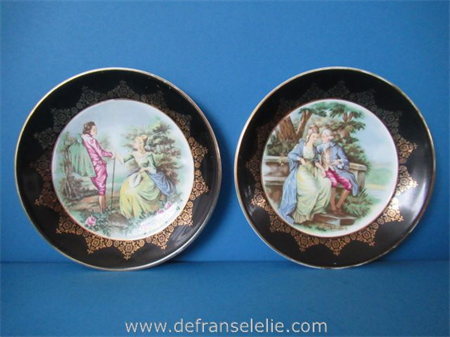 a pair of vintage Regency porcelain plates Romantic couple