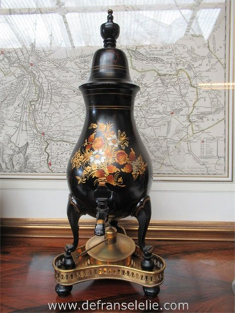 a vintage Dutch hand painted pewter Reijenga coffee urn