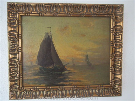 een olieverf op doek zeilboten op zee door Hendrik Fleurbaaij