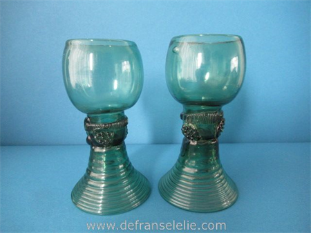 two antique green German glass rummers