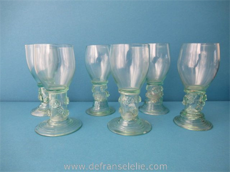 a set of six antique green German glass rummers